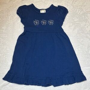 BB blanks Navy Blue ruffle hem Dress with magnolia embroidery size 6